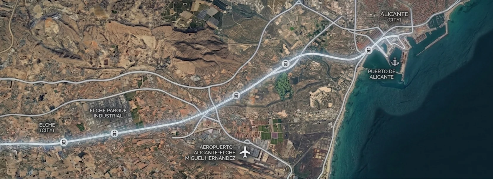 Map of the Elche Alicante business corridor and Elche Parque Empresarial